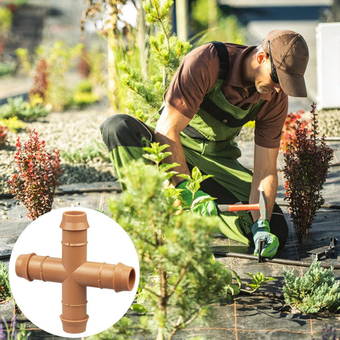 12-Pack Drip Irrigation Barbed Cross Connectors, 1/2 Inch Drip Line 4 Way Couplings for 1/2" Drip Irrigation Tubing, Barbed 4-Way Connectors for D...