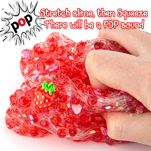 Strawberry Fishbowl Bead Slime, Good Stretchy and Non-Sticky Crunchy Slime, Slime Party Favors for Girls and Boys Ages 8-12, Slime Sensory Toys, H...