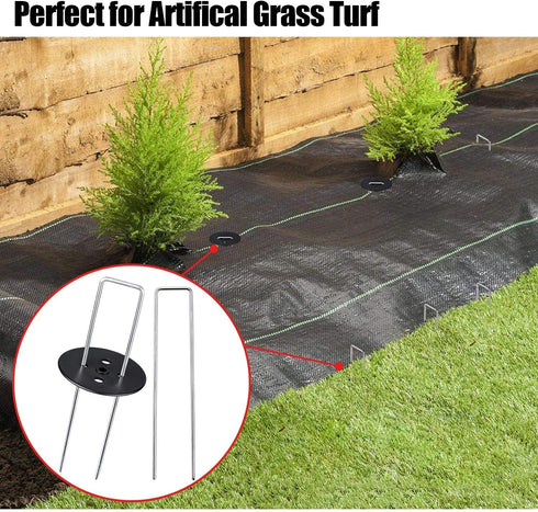 6-Inch Galvanized Landscape Staples, U-Shaped Garden Landscape Pins, Weed Barrier Stakes with Plastic Fixing Caps, for Securing Fences, Outdoor Wi...