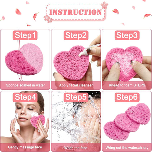 50 Count Compressed Facial Sponges with a Portable Storage Case,Natural Cellulose Spa Heart Shape Face Sponge for Daily Deep Cleansing Exfoliating...