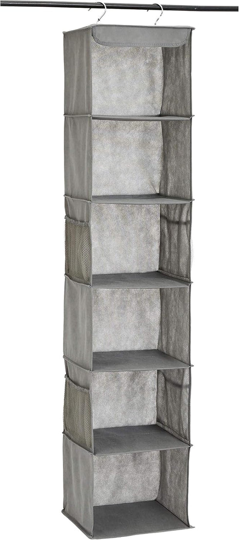 Amazon Basics 6-Tier Hanging Closet Shelf Organizer With Pockets, 8.5" D x 12" W x 9" H, Grey...