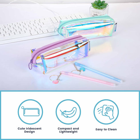 EzPacking Holographic Clear Makeup Pouch/Cute Iridescent Cosmetic Organizer/Sparkly Glittery Women’s Toiletries Holder/Transparent Ladies Zipper B...