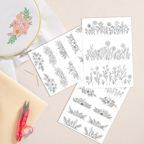 Water Soluble Embroidery Stabilizer - CRASHOT 3 Sheets 26 Pcs Stick and Stitch Embroider Paper Wash Away, Embroidery Patterns, Flower Floral leave...
