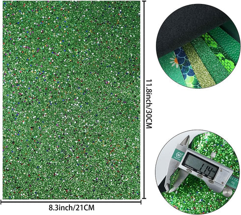8 Pieces 8x12 Inch Faux Leather Sheets Green Fine Chunky Glitter Metallic Litchi Skin Texture Mermaid Scale Daisy Snake Texture Leather for Bows E...