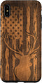 iPhone XS Max Deer Buck with Flag on Wood-like Background Case...