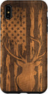 iPhone XS Max Deer Buck with Flag on Wood-like Background Case...