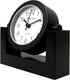 Timekeeper Small Desktop Swivel Clock for Desk, Battery Operated, 6.75" Wide x 2" Tall, Black Frame White Face...