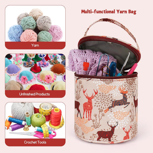 Katech Small Yarn Storage Case Empty Round Yarn Bag Knit Tote Bag Basket (Brown)...