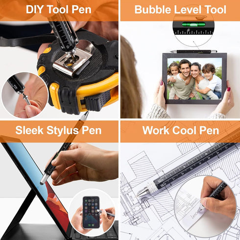 Magnetic Pickup Tool and 6 in 1 Multitool Pen with Touch Screen Stylus, Rulers, Bubble Level, Flathead, Phillips Screwdriver, Ballpoint Pen, Fathe...
