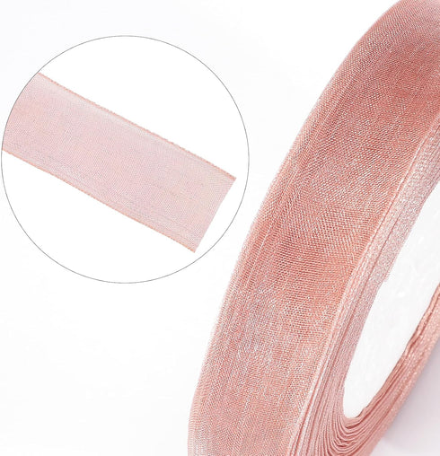 joycraft Gift Ribbon, Sheer Organza Ribbon, Handmade Ribbon, 50 Yds x 0.78" Rose Gold Organza Chiffon Ribbon, Mesh Fabric Ribbon for Gift Wrapping...
