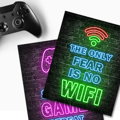 Printed Neon Gaming Posters Set of 4 (8”X 10”), Boys Room Decorations for Bedroom,Video Game Wall Art,Gamer, Teen boy bedroom, game room, No Frame...