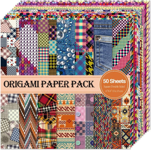 Square Origami Paper 6x6 Double Sided 50 Sheets 50 Colors 70GSM Origami Kit Japanese Chiyo Easy Fold Arts Crafts DIY Handwork Beginner Cloth...