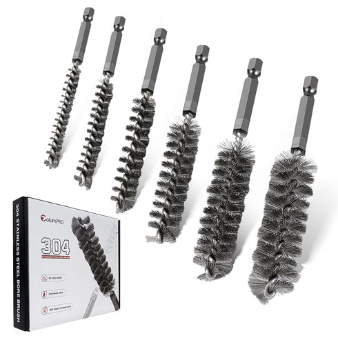 6PCS 304 Stainless Steel Bore Brush Copper Pipe Cleaner, Twisted Wire Drill Brush,1/4 Inch Hex Shank S2 Steel Handle, for Power Drill Plumbing Too...