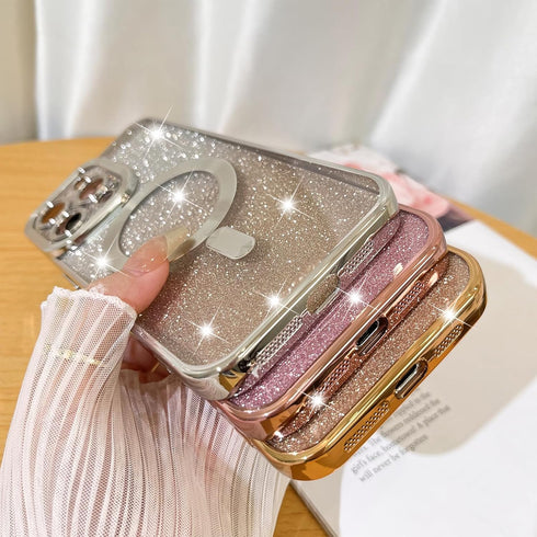Fiyart Designed for iPhone 15 Pro Case,Compatible with MagSafe Love Heart Plating Camera Protection Clear Phone Case, Magnetic Glitter for Women G...