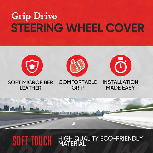 Motor Trend GripDrive Black Carbon Fiber Steering Wheel Cover, Standard 15 inch Size, Black Faux Leather Comfort Grip, Car Steering Wheel Cover fo...