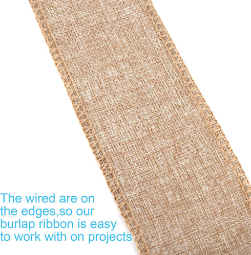 Burlap Ribbon Fabric Wired Edge 20 Yards for Decoration (1.5inch, Natural)...