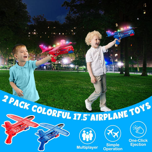 BAOHUA 2 Pack LED Airplane Launcher Toys, 17.5" Large Throwing Foam Plane, 2 Flight Mode Catapult Plane for Kids, Outdoor Sport Flying Toys for 3 ...