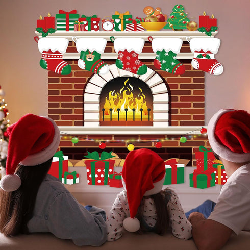 70 Pieces Christmas Bulletin Board Decorations Warm Holiday Wishes Fireplace Cutouts Xmas Hearth Classroom Decor for Office School Wall Bulletin B...