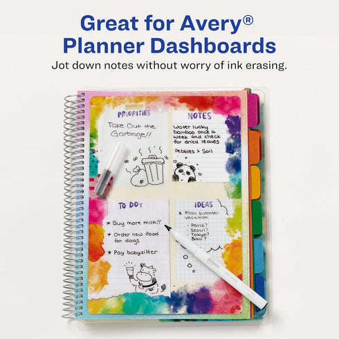 AVERY Wet Erase Markers, Fine Tip Markers, Smudge-Free and Quick-Drying, Black, Water-Erasable Markers for Planner Dashboards, Whiteboards and Mor...