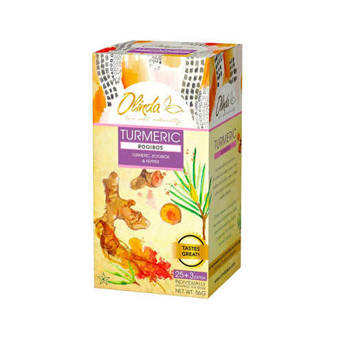 Olinda Turmeric Rooibos Tea Herbal Tea Caffeine Free Organic Pepper Tea Bags Antioxidant Rich 100% Natural Tea Brew Hot or Cold, 28 Tea Bags - Pac...