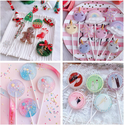 Big Size Lollipop Cake Pop Treat Bag Set Including 100pcs Parcel Bags, 100pcs Papery Treat Sticks, 100pcs Colorful Metallic Twist Ties for Making ...