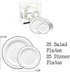 50 Classy Disposable Plastic Plates, 25 Pieces of 10.25 Inch and 25 Pieces of 7.5 Inch White Plates, Silver Trim...