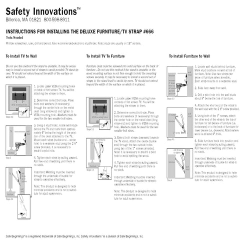 Safety Innovations Heavy Duty TV and Furniture Straps - Baby Proofing Anti Tip Straps for Child and Baby Safety - Expert Designed Strap Anchors Fu...