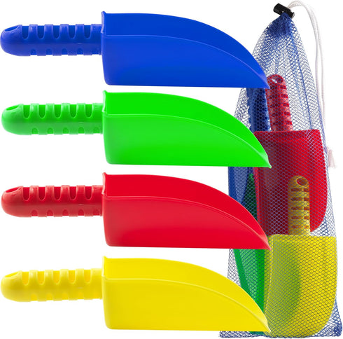 Sandbox Toys and Beach Toy Shovels for Kids - (Pack of 4) 8 Inch Sand Beach Shovel Outdoor Playset, Heavy Duty with Carry Bag for Digging, Plantin...