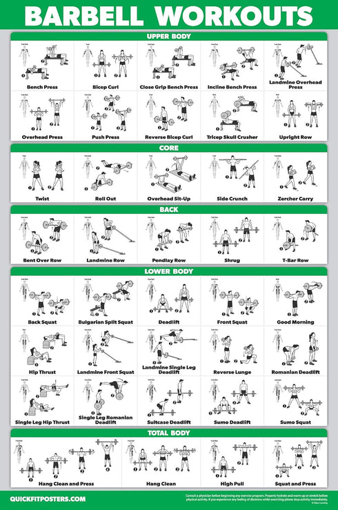 Palace Learning 3 Pack - Dumbbell Workouts + Barbell Exercises + Cable Machine Workouts - Set of 3 Workout Charts (LAMINATED, 18” x 24”)...