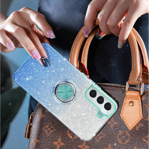 Galaxy S22 Case, Slim Fit Glitter Sparkly Case with 360°Ring Holder Kickstand Magnetic Car Mount Shock-Absorbent Protective Durable Cover for Gala...
