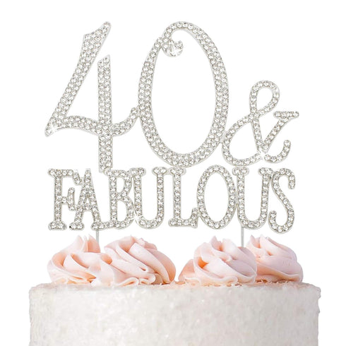 40 Cake Topper - Premium Silver Metal - 40 and Fabulous - 40th Birthday Party Sparkly Rhinestone Decoration Makes a Great Centerpiece - Now Protec...