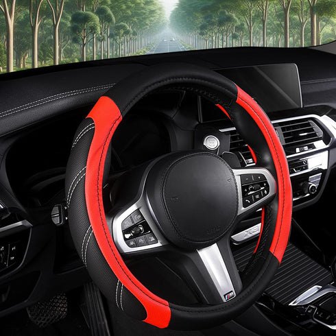 AUTOYOUTH Steering Wheel Cover Universal Fit for Car, Truck, SUV, Van, Breathable Long-Lasting Anti-Slip Microfiber Leather Car Steering Wheel Cov...