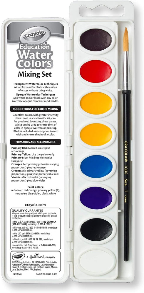 Crayola Watercolor Mixing Set with Taklon Paint Brush, 8 Paint Colors...