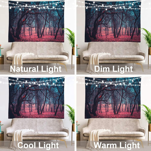 Shrahala Red Nature Stranger Wall Tapestry, Green Forest Moonlight Mystic Magic Landscape Wall Hanging Large Tapestry Decoration Polyester Fiber W...