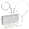 4 Pieces Women Evening Rhinestone Jewelry Set Bling Glitter Silver Clutch Purse Necklace Earrings Bracelets for Women Bride Wedding Evening Party...