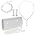 4 Pieces Women Evening Rhinestone Jewelry Set Bling Glitter Silver Clutch Purse Necklace Earrings Bracelets for Women Bride Wedding Evening Party...