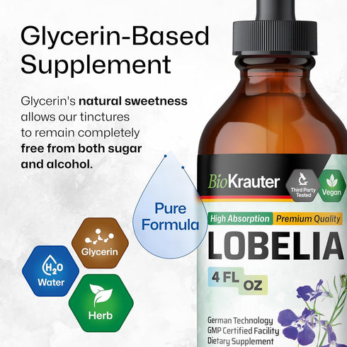 BIO KRAUTER Lobelia Tincture - Vegan Lobelia Extract - Alcohol & Sugar Free Respiratory Support Supplement - 4 Fl.Oz....