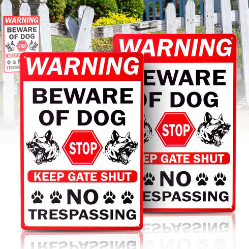 Beware of Dog Signs 2 Pcs 12 x 8 Inches Fence and Yard Warning Signs No Trespassing Beware of Dog Sign for Home Farm Garden Yard Garage, SPTE(Tinp...