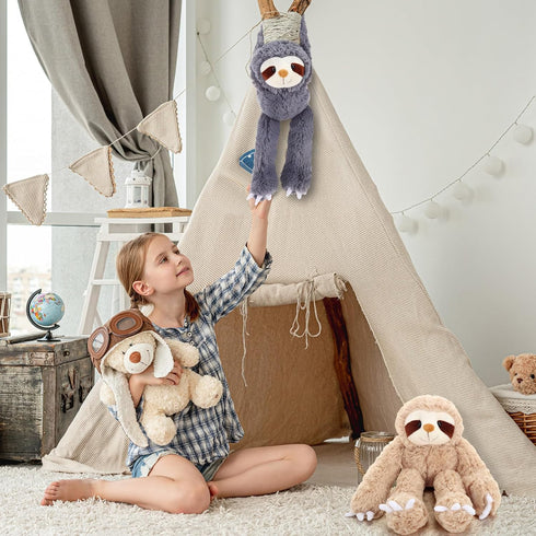 Queekay 2 Packs Sloth Stuffed Animal Hanging 18 Inch Three Toed Sloth Plush Sloth Plush Toy with Hook and Loop Hands for Teens Adults Gifts Decors...