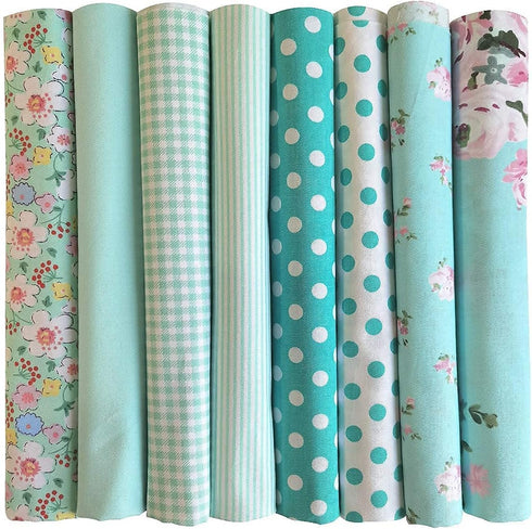 8pcs 18 x 22inches (46x56cm) Cotton Fabric Green Pattern Pre-Cut Quilt Squares Fat Quarters Fabric Bundles for Sewing and Quilting...