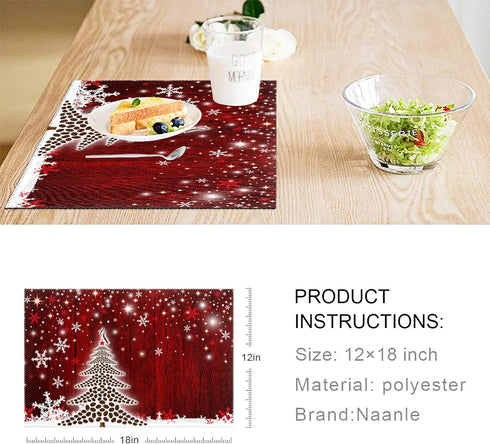 Naanle Winter Holiday Christmas Placemats Set of 4 Christmas Tree with Snowflake Heat-Resistant Washable Table Place Mats for Kitchen Dining Table...