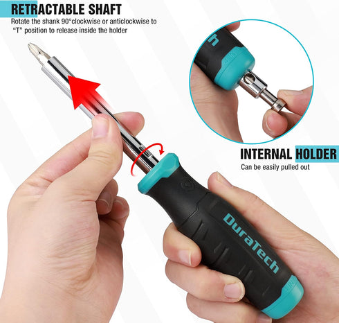 DURATECH Multi-bit Screwdriver Set, 18-in-1 Screwdriver with T-bar and Precision Screwdriver Stored in Shaft, Phillips/Slotted/Torx/Square, Profes...