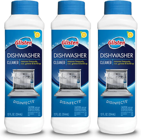 Glisten Dishwasher Cleaner, Removes Limescale, Rust, Buildup, and Grease, Lemon Scent, 12 Ounce Bottle, 3-Pack...