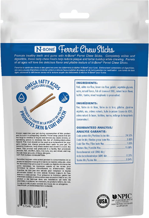 N-Bone Ferret Chew Sticks Bacon Flavor, 1.87-oz bag...