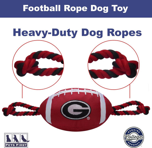 Pets First NCAA GEORGIA BULLDOGS Football Dog Toy, Tough Quality Nylon Materials, Strong Pull Ropes, inner SQUEAKER, Collegiate Team Color...