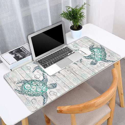 Large Gaming Mouse Pad, Long Extended XL Ergonomic Mousepad Desk Pad, Large Rubber Mice Pads Stitched Edges, 31.5'' X 11.8'+ Cup Coaster, Sea Turt...