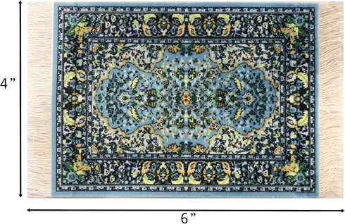Carpet Coasters, Set of 4 Turkish Rug Style Table Drink mats, Absorbent Kitchen and Dining Accessories, Spill & drip Protection, Rectangular...