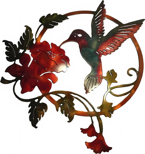 Zoihet Round Metal Bird Wall Art Decor - Hummingbird Wall Art Silhouette for your patio, garden, and fence Art Decor, Bird Wall Silhouette Indoor ...