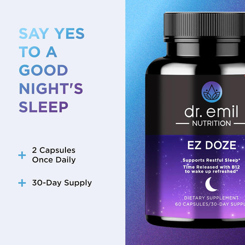DR. EMIL NUTRITION EZ Doze Melatonin-Free Natural Sleep Aid with L-Theanine, GABA & 5HTP - Extra Strength Sleeping Pills for Adults - Safe and Non...