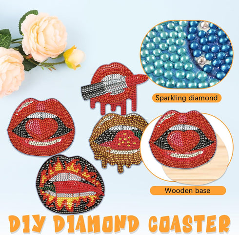 LazyFold Diamond Painting Coasters,Red Lips Diamond Art Coasters with Holder Art Craft Supplies Gift for Beginners?8 Pcs?...